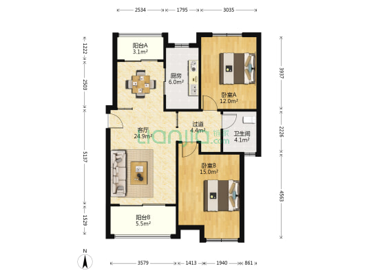 东城尚品 2室1厅1卫 97平方