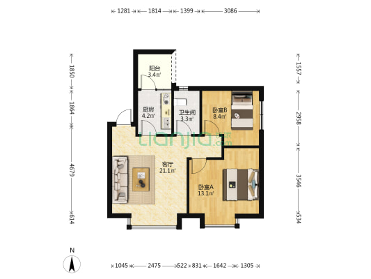 大福楼 2室1厅1卫 57平方