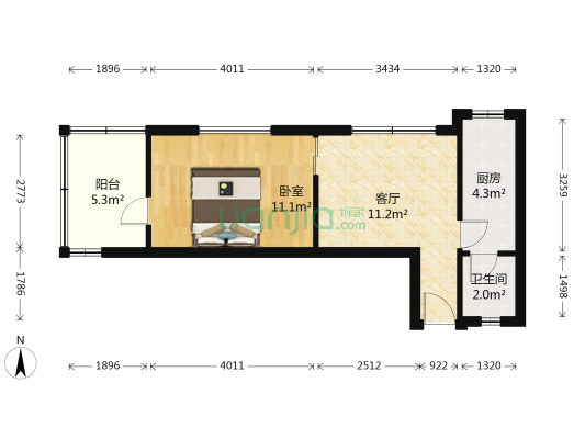 怡海花园 1室1厅1卫 37平方