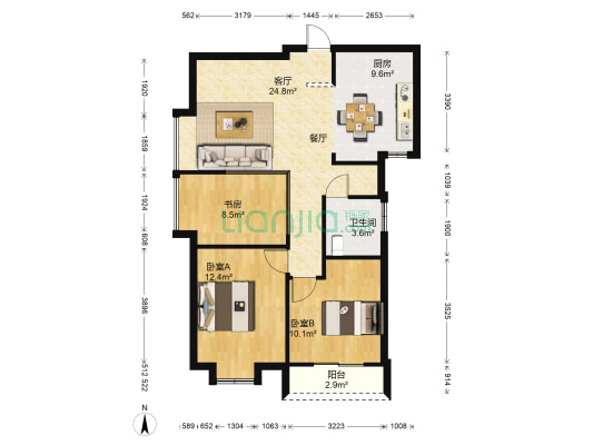 新天地 3室1厅1卫 92平方