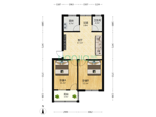皮件厂生活区 2室1厅1卫 66平方