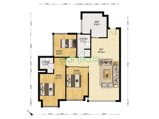 北辰香麓 3室1厅2卫 116平方