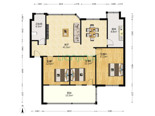 襄阳税务局第二稽查局 3室1厅1卫 136平方