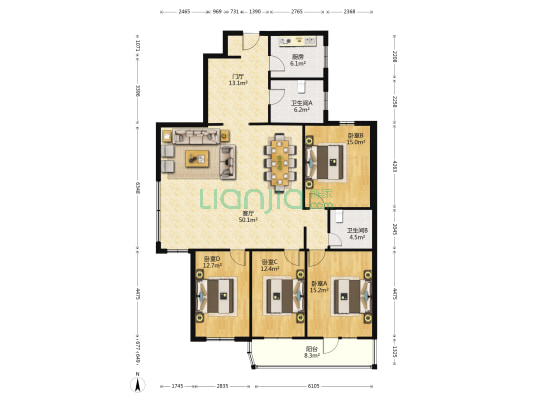 团圆居 4室1厅2卫 187平方