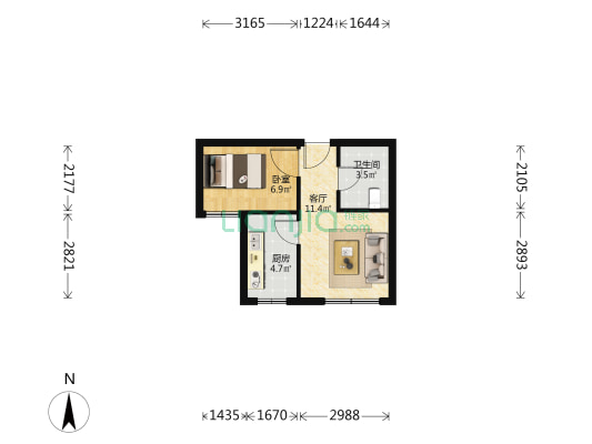 梁锦西苑 1室1厅1卫 45平方