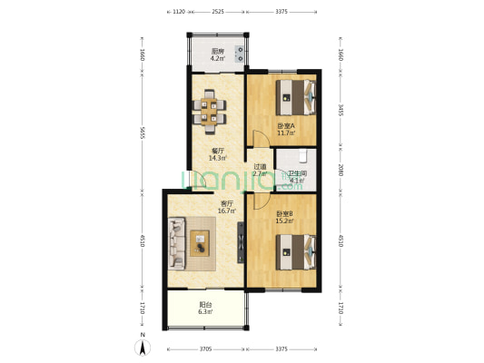 一印职工宿舍 2室2厅1卫 92平方