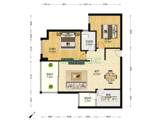 晶蓝半岛一期 2室1厅1卫 89平方