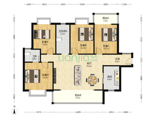 领航公馆 4室1厅2卫 139平方