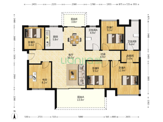 润和天地印湘江 5室1厅2卫 142平方