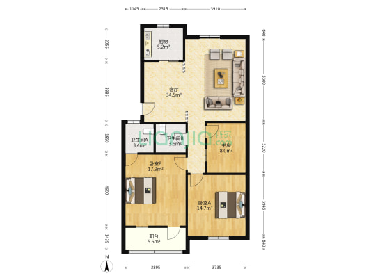 新区社区 3室1厅2卫 110平方