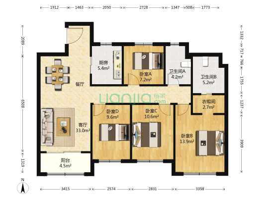 绿地御徽 4室1厅2卫 130平方