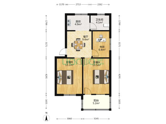 大园弄 3室1厅1卫 76平方