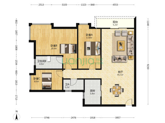 新裕大厦 3室1厅2卫 112平方