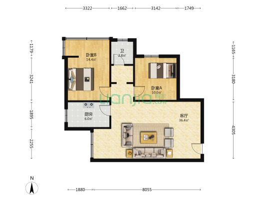 上桥二村 2室1厅1卫 80平方