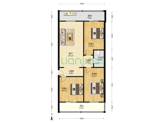 邮电北巷6号 3室1厅1卫 97平方