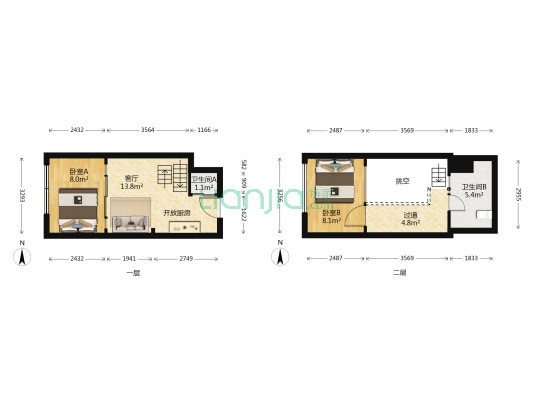 首开万科城市之光盛佳尚苑 2室1厅2卫 37平方