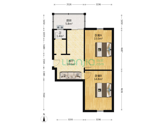 八二00小区 2室1厅1卫 68平方