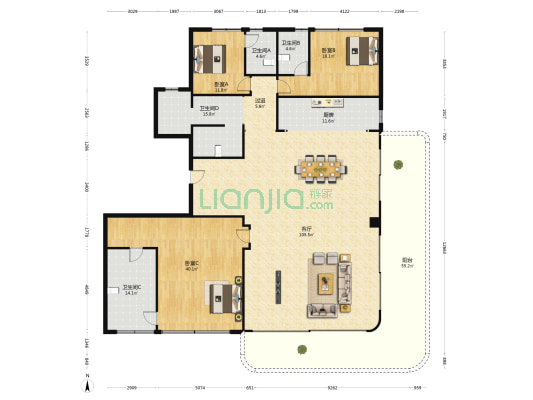 中国铁建·西派御江 3室1厅4卫 288平方