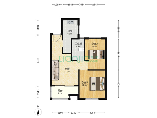 松南城裕荣苑 2室1厅1卫 75平方