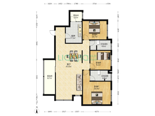 愿景芬芳源 3室1厅2卫 108平方