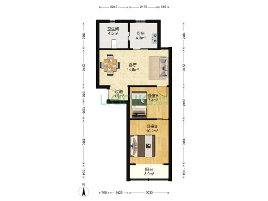 荷三小区 2室1厅1卫 57平方