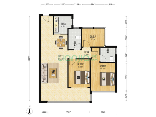 碧桂园盛世名门 3室1厅2卫 97平方