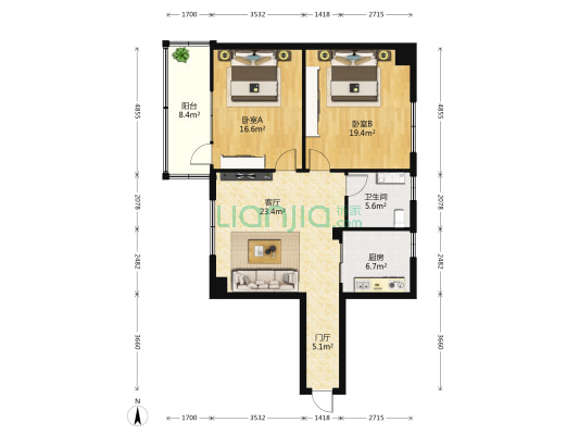 光明阁B区 2室1厅1卫 94平方