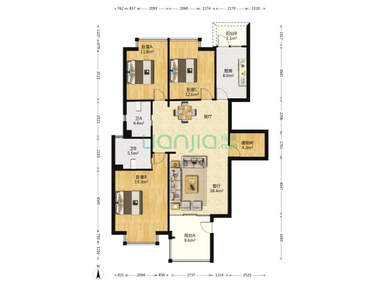 中产花香十里 3室1厅2卫 125平方