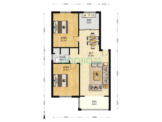 天河富春湾小区 2室1厅1卫 99平方