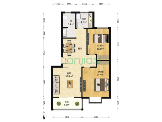 建业大宏城市花园 2室1厅1卫 81平方