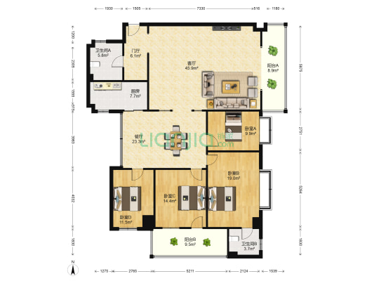 长城大厦 4室2厅2卫 194平方