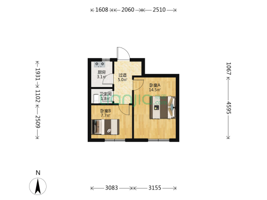 蔬菜一号院 2室0厅1卫 40平方