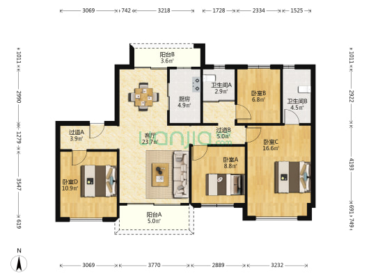 碧桂园陵江府二期 4室1厅2卫 127平方