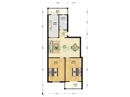 柳江里(河西区) 2室1厅1卫 108平方