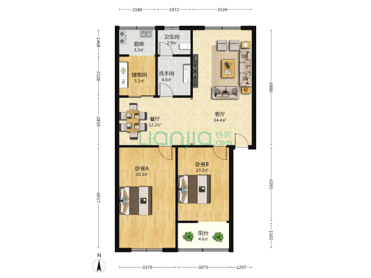 中原中路119号 2室2厅2卫 105平方