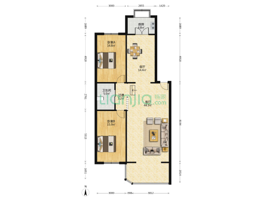 惠园社区 2室2厅1卫 123平方
