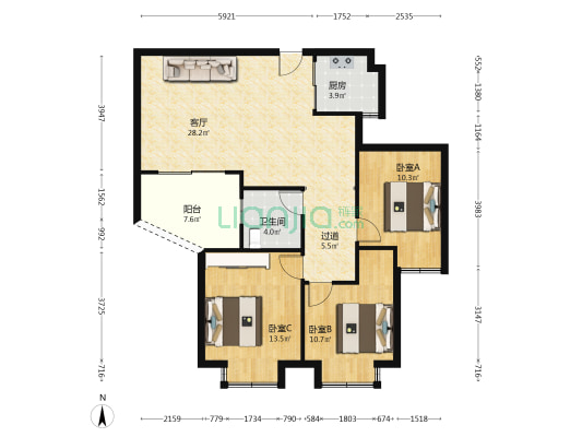 明珠广场 3室1厅1卫 103平方