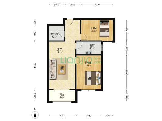 鹏渤印象城牛津花园 2室2厅 南-户型图