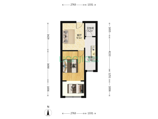 乾州 世纪广场旁 一室一厅 家具家电齐全 拎包入住-户型图