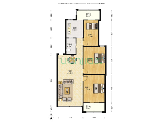 带湖路45号 3室1厅1卫 110平方