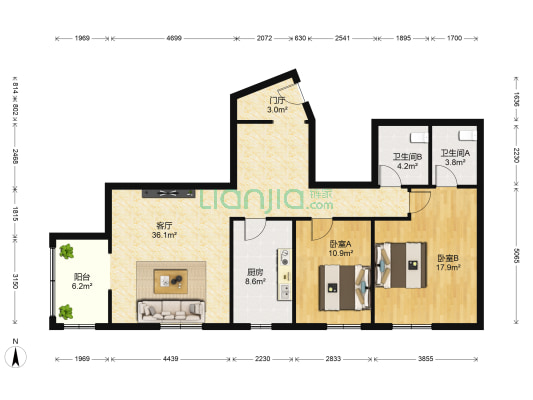 前海商住公寓楼 2室1厅2卫 118平方