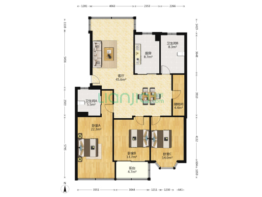 耀华家园 3室1厅2卫 141平方
