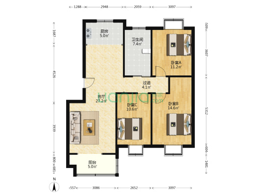 康居花园二期 3室1厅1卫 102平方