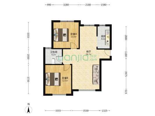 绿地新里·海德壹号 2室1厅1卫 86平方