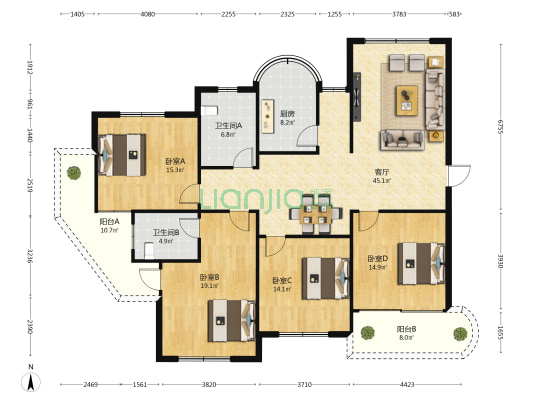 怡海地苑宅区 4室1厅2卫 169平方
