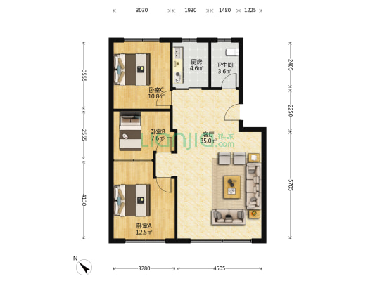 同达街1号 3室1厅1卫 91平方