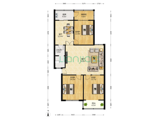 鑫汇里 3室2厅1卫 123平方