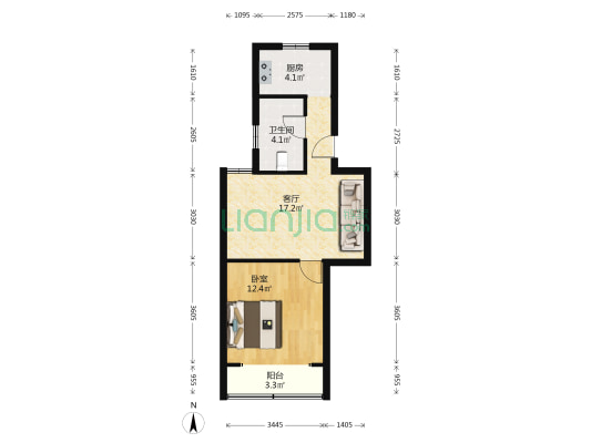 上泰花苑 1室1厅1卫 52平方
