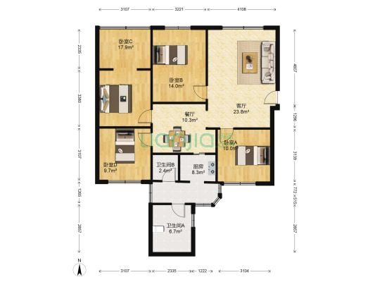 明强小区 4室2厅2卫 116平方