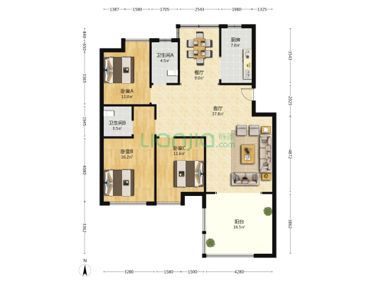 凤凰香格里拉 3室2厅2卫 142平方